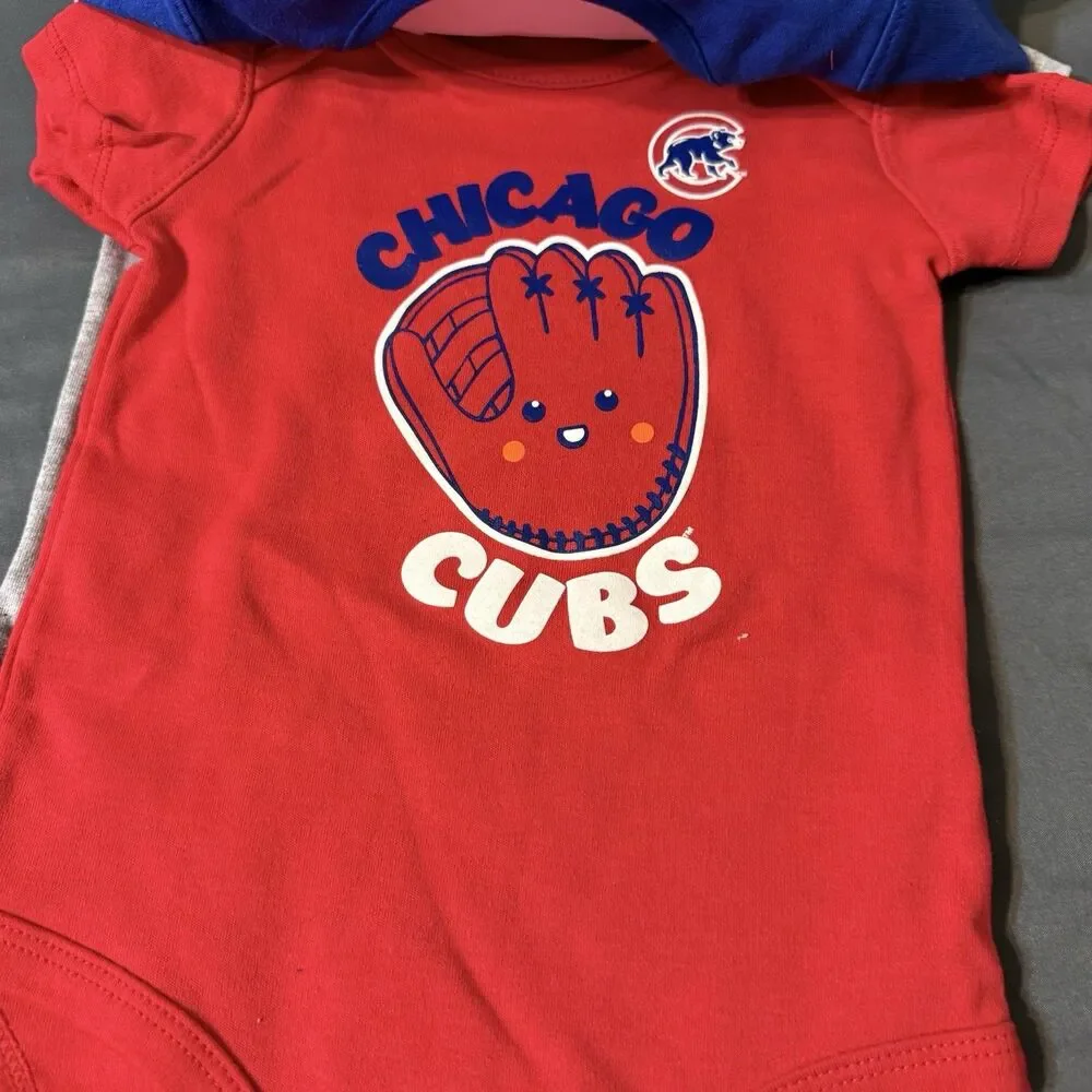 Chicago Cubs 3 Pack Bodysuit Creeper Set 24 Months Boy Short Sleeve Crawl Bear